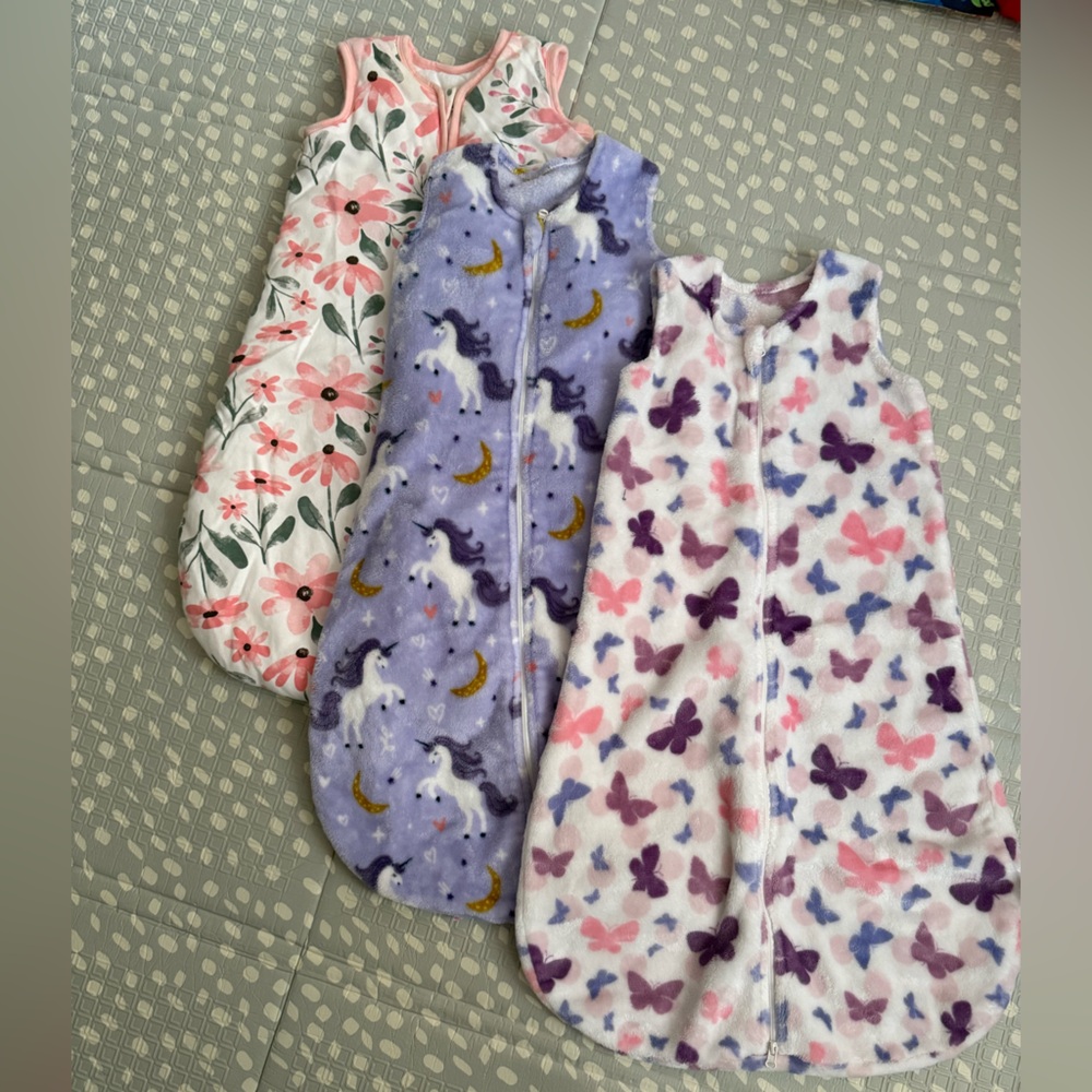 Floral, Unicorn, and Butterfly 6-12 month sleep sack